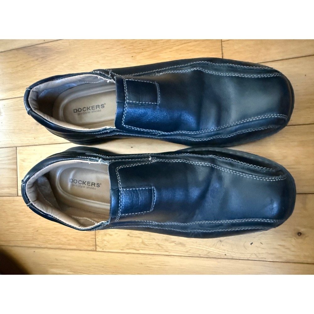 Dockers‎ ProStyle Mens Black Leather Slip On Loafers Square Toe 10.5M 90-29034